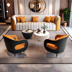 Set di Divani Dwoo in Ecopelle Color Zucca, 5 Pezzi, Lussuoso per Soggiorno, Moderno per Villa, Imbottitura in Schiuma ad Alta Resilienza, Set di Divani Extra Large - Product Image 1
