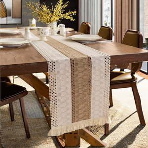 ผ้าปูโต๊ะอาหารคุณภาพสูง หรูหรา ผลิตจากผ้าถักโพลีเอสเตอร์/คอตตอน พร้อมดีเทลพู่ห้อย สีน้ำตาล ออกแบบตามสั่ง สำหรับตกแต่งบ้าน - Product Image 2