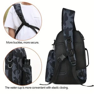 Mochila de pesca de tela Oxford impermeable con soporte para caña y carrete, bolsa de almacenamiento multifuncional para equipo de exterior, camuflaje gris - Product Image 3
