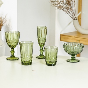 Juego de <span class=keywords><strong>7</strong></span> vasos de cristal de color azul prensado, copas de vino, Copas de agua, venta al por mayor - Product Image 6