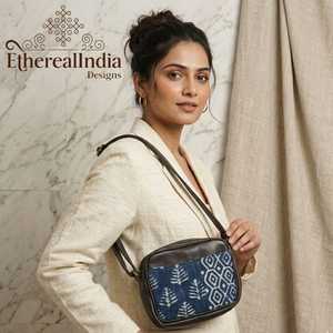 Ikat Indigo Sling <b>Bag</b> Block Print Crossbody Handmade Cotton Small <b>Boho</b> Ethnic <b>Bag</b> - Product Image 3