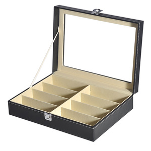 กล่องใส่แว่นตาทรงสี่เหลี่ยมพร้อมฝาพับแบบลึก หน้าต่างใส ช่องเก็บแบบลิ้นชักสำหรับแว่นกันแดด ทำจากหนัง PU - Product Image 5