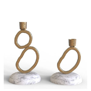 Geometric Metal <b>Candle</b> <b>Holders</b> Black and Gold Finish Circle Shape Decorative Stands Set of 2 - Product Image 3