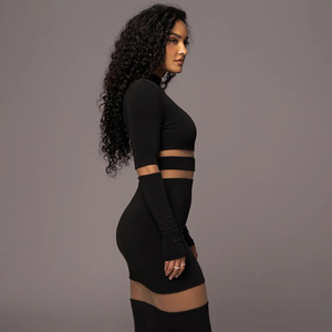 Vestido Midi de Fiesta para Mujer, Estilo Sexy, Manga Larga, Cuello Redondo, con Parches de Malla, Tendencias de Moda Otoñ<span class=keywords><strong>o</strong></span> Liu Ming - Product Image 5