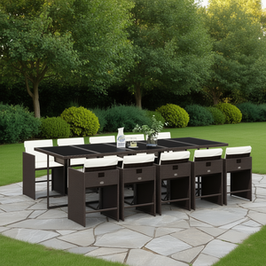 Set da Pranzo da Giardino per 10 Persone in Rattan Marrone, Arredamento da Esterno Contemporaneo Resistente alle Intemperie - Product Image 2