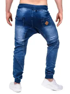 באיכות גבוהה מותאם אישית לצייר מחרוזת שחור כחול פגום סקיני ג 'ינס גברים Slim Fit למתוח צפצף
