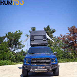 Tente de toit de voiture Huntoo Popup compacte pliable en aluminium avec panneaux de ventilation triangulaires et matelas en mousse pour expéditions tout-terrain - Product Image 4