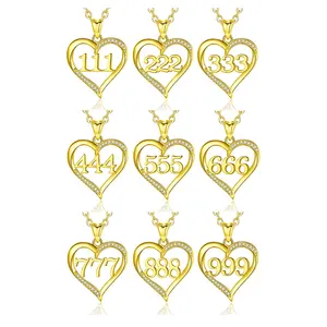 Fashion Fine Jewellery 925 Sterling Silver 18K Gold Plated Jewelry Heart Shaped Angel Number Pendant Necklaces For Women