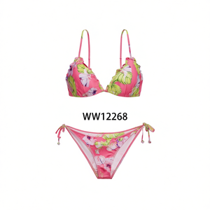 Costume da bagno bikini HDJ a due pezzi con stampa floreale, taglie 42, 44, 46, da spiaggia, elasticizzato, con laccetti laterali e scollo profondo - Product Image 1