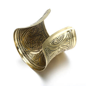 Древний ЗОЛОТОЙ ШИРОКИЙ винтажный Металлический Браслет-манжета # BRA100029 - Product Image 6