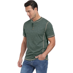 Camiseta de Manga Corta Informal de Algodón 100% Tejido, Estilo Henley con Costuras en Contraste, Cuello Redondo, Logotipo Personalizado, Proveedor Chino - Product Image 4