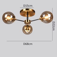Lustre LED moderne nordique du milieu du siècle, en fer doré et verre noir, pour îlot de cuisine et salon