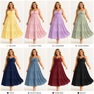 Vestido Maxi de Talla Grande con Tirantes Finos, Estilo Bohemio, con Volantes, Cómodo, Suave, de Color Liso y Largo hasta el Tobillo, Suministro de Fábrica - Product Image 2