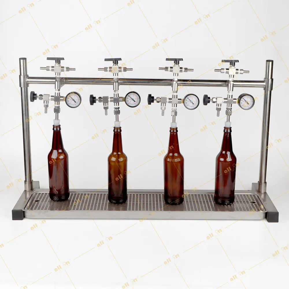 All In Brew Micro Brewery Low Cost 4 Head Counter Pressure Beer Bottle Filler Isobaric Beer Manual Bottle Filling Machine