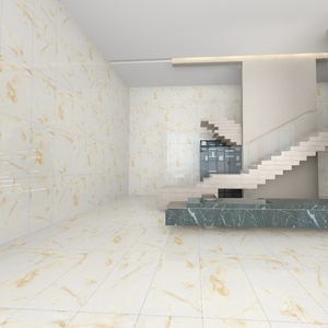 Baldosas de Porcelana de Mármol Amarillo Claro de Lujo, 600x1200mm, Acabado Pulido con Textura Dorada, para Pisos de Salas de Estar Modernas - Product Image 6