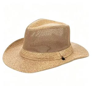 Chapeau Fedora en paille creuse à large bord unisexe avec ruban, pour la plage, taille adulte 56-58CM - Product Image 1