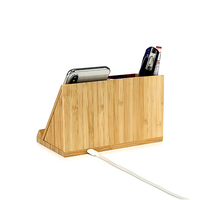 Accessoires de bureau en bambou, chargeur sans fil rapide 15W, porte-stylo, support de téléphone, organisateur de bureau, logo personnalisé, cadeau promotionnel d'entreprise