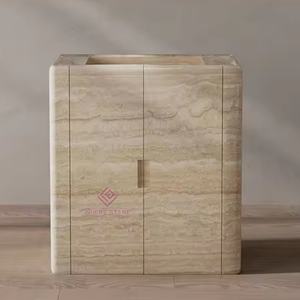 Eigentijdse Vrijstaande Ijdelheid Met Verde Alpi Marmer En Dubbele Lades Voor Hotel-En Villa-Badkamers - Product Image 4