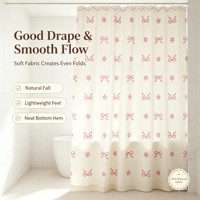 Rideau de douche en tissu polyester imperméable à imprimé petites fleurs et nœud rose mignon, rideau de salle de bain décoratif Coquette