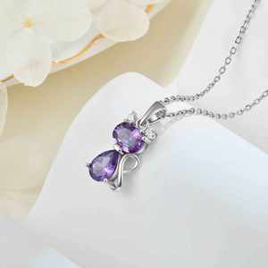 Kalung Liontin Kucing Perak Sterling 925 untuk Anak Perempuan - Perhiasan Anak Berlapis Emas dengan Zirkon Biru Ungu Hadiah - Product Image 5