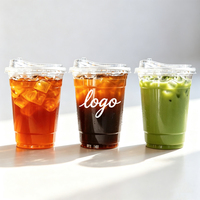 Gobelets en plastique jetables avec logo personnalisé imprimé, gobelets transparents en PET, gobelets de qualité alimentaire, diamètre 98/95/90 mm avec couvercles pour cafés.