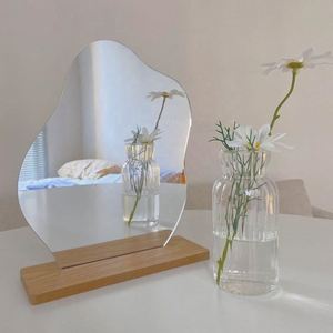 Korean Style Irregular Makeup Mirror W/ Wooden Base for Women Decorative Gift <b>Make</b> up Mirror - Product Image 2