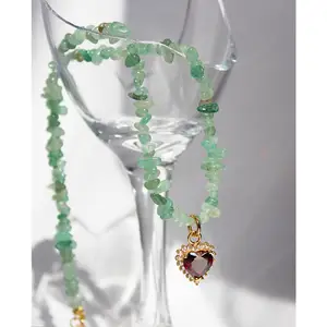 Csja BS619 — collier avec pendentif en cœur rubis, cadeau pour mère, pierre d'aventurine verte naturelle, perlée, ras du cou en laiton, 2022