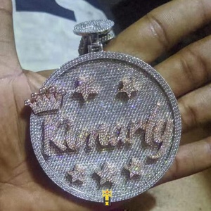 Hip Hop bijoux hommes lettre <span class=keywords><strong>nom</strong></span> <span class=keywords><strong>logo</strong></span> initial pendentif glacé personnalisé rond entièrement cz bling lettre pendentif collier - Product Image 2