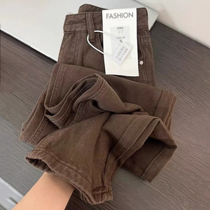 Vente en gros de <span class=keywords><strong>jeans</strong></span> taille haute à jambe droite pour femmes style baggy vintage coupe ample marron Streetwear pantalon à jambes larges - Product Image 5