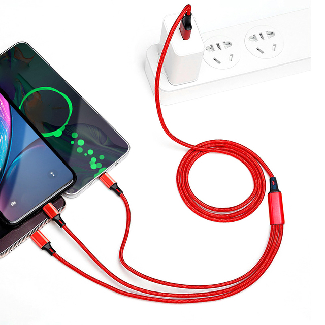 Data Line Cabos USB to Type C Fast 2.4A 3 in 1 Charging Phone Cable Para Celular Cargador Leads Cabo USB Kabel Kablo Phone Cable