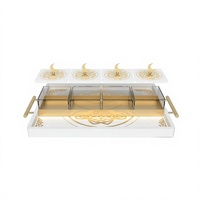Plateau de service divisé pour le Ramadan, plateau alimentaire en acrylique à 4 compartiments avec couvercle en forme de lune et poignée en métal, décoration de table islamique pour l'Aïd Moubarak