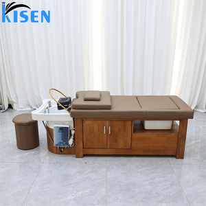 Lit de lavage de luxe KISEN style thaïlandais avec bac à pieds intégré et armoire de rangement pour salon et spa - Product Image 5