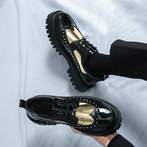 Scarpe da <span class=keywords><strong>Uomo</strong></span> in Pelle PU, Stile Brogue Casual Formale, Punta Rotonda, Suola Spessa, Tacchi Alti, Scarpe Eleganti da <span class=keywords><strong>Uomo</strong></span> con Plateau - Product Image 5