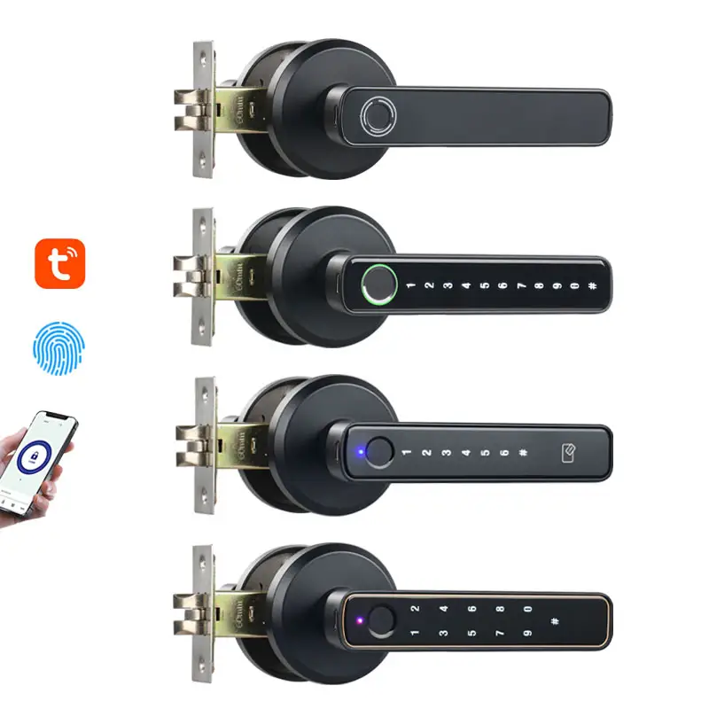 Elétrica Handle Lock TUYA Smart Home Door Lock Biométrica impressão digital bloqueio cerradura inteligente con huella digital