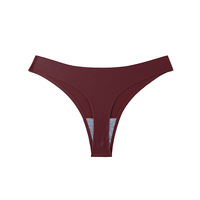 Tanga de nailon sin costuras para mujer, de tiro medio, color borgoña, sexy, invisible, transpirable, sin marcas, lencería para uso diario