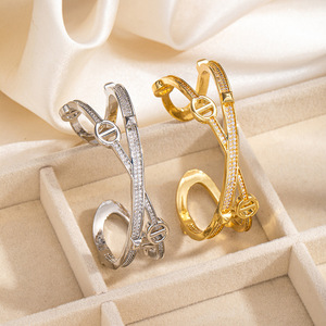 European American Style Cross Opening Diamond Encrusted <b>Bracelet</b> Gold Silver Plated <b>Copper</b> Geometry Gift Jewelry - Product Image 4