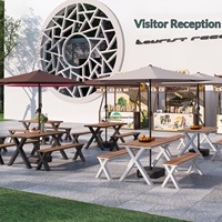 Ensemble table et chaises de jardin carrées en fer avec parasol, démontable, pour café et salon de thé - Design moderne et minimaliste