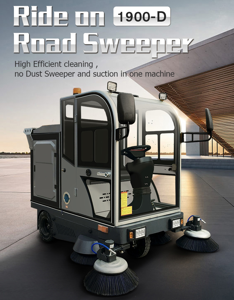 Industrial Electric All Closed Cab Floor Sweeper Driving Type Road Sweeper Street Cleaning Machine