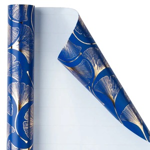 Custom Gold Ginkgo Pattern Metallized Recyclable <b>Paper</b> <b>Roll</b> Digital Printing Compatible <b>Blue</b> Eco-Friendly Gift Craft Packaging - Product Image 2