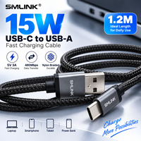 Câble de charge rapide 15W Type-C vers USB 2.0 de 1,2 m 5V 3A avec blindage en feuille d'aluminium et gaine en tissu nylon pour iPhone et ordinateur