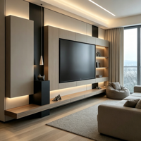 Meuble TV mural moderne en bois massif pour salon, console d'affichage gain de place, écologique, personnalisable et durable