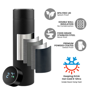 Nouvelles Idées 2025 Bouteille <span class=keywords><strong>d</strong></span>'<span class=keywords><strong>Eau</strong></span> Isolée sous Vide en Acier Inoxydable avec Affichage de la Température LED 500ml Isolation Thermique 8-12 Heures - Product Image 4