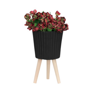 Supports de plantes modernes avec pots en résine cannelée pour une utilisation intérieure et extérieure, pots à fleurs ronds pour la décoration de la maison - Product Image 3