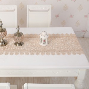 <span class=keywords><strong>Elegante</strong></span> <span class=keywords><strong>Runner</strong></span> da Tavola Rettangolare Beige con Ricamo Floreale in Pizzo Francese Intrecciato a Mano per Eventi, Cene e Tè - Product Image 5