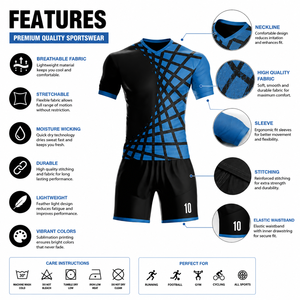 Uniforme de Fútbol Sublimado Personalizado para Hombre, Conjunto de Camiseta de Manga Corta con Cuello en V Amarillo y Azul, Pantalones Cortos, Transpirable, Ajuste Atlético, Poliéster - Product Image 5