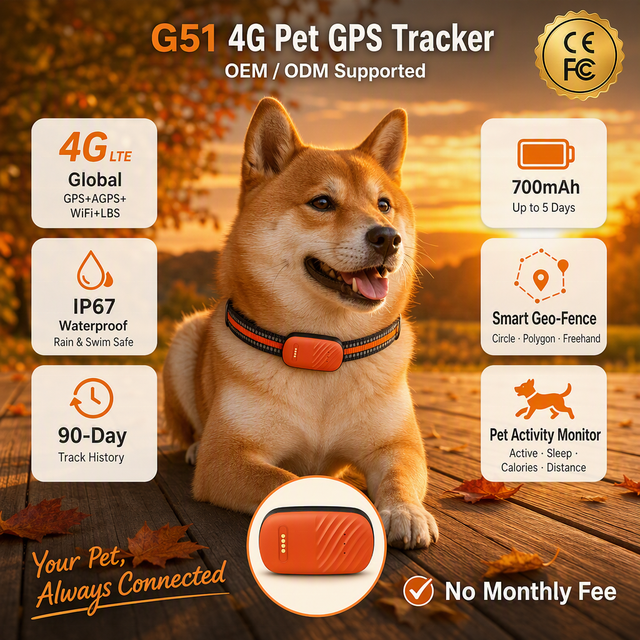 G51 Smart 4G GPS Tracker for Dog Pet and Motorcycle Vehicle Real Time Tracking Via Android and IOS Mobile APP