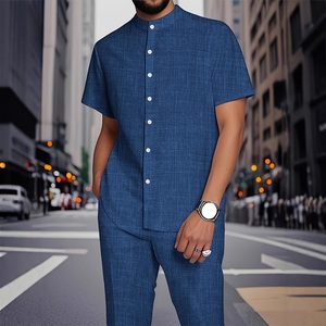 Ensemble <span class=keywords><strong>chemise</strong></span> <span class=keywords><strong>et</strong></span> <span class=keywords><strong>pantalon</strong></span> pour <span class=keywords><strong>homme</strong></span>, <span class=keywords><strong>style</strong></span> décontracté estival, col rond, boutonné, manches courtes, imprimé numérique, pour les sports de plein air - Product Image 4