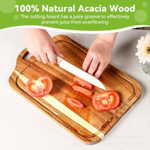Tabla de cortar de madera de doble cara con ranura para preparación de alimentos en la cocina, forma rectangular, uso doméstico - Product Image 5