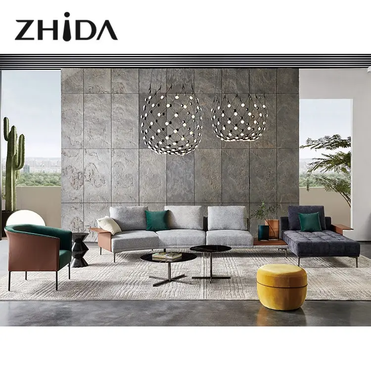 Zhida wholesale modern nordric l shape u shaped sofa fabric sofa set designs for villa living room