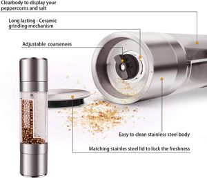 2 in 1 Adjustable Salt and Pepper <b>Grinder</b> Double Head Manual Pepper Mill <b>Herb</b> Spices <b>Grinder</b> Eco-Friendly Black - Product Image 2